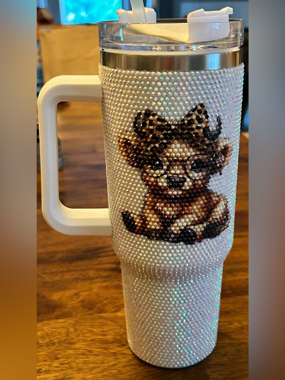 White Sparkle Rhinestone 40oz Insulated Travel Tumbler Baby Highland Cow NWOT